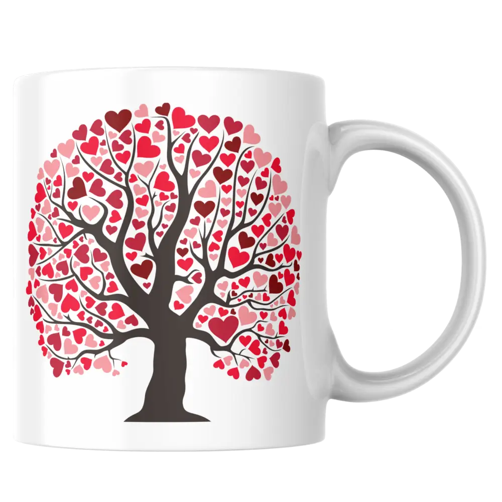 Mug amour – Arbre aux cœurs rouge et rose – Tasse romantique en céramique – Instant Mugs