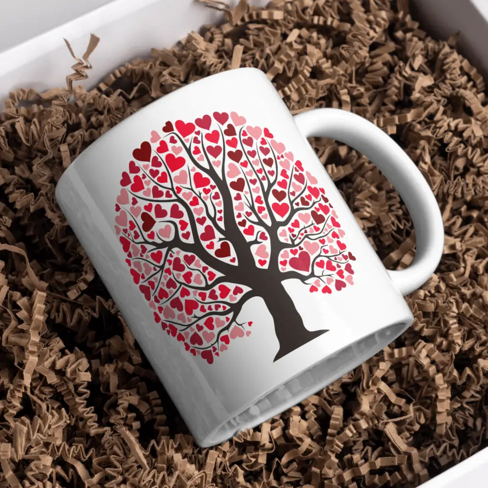 Mug amour – Arbre aux cœurs rouge et rose – Tasse romantique en céramique – Instant Mugs - Mug