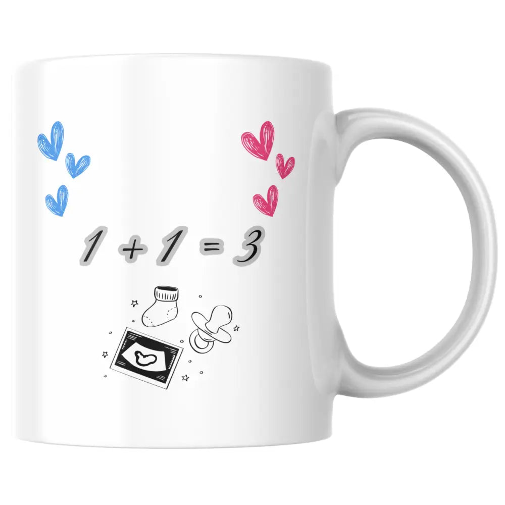 Mug céramique annonce grossesse 1+1=3 — tasse surprise future famille avec illustration mathématique amusante