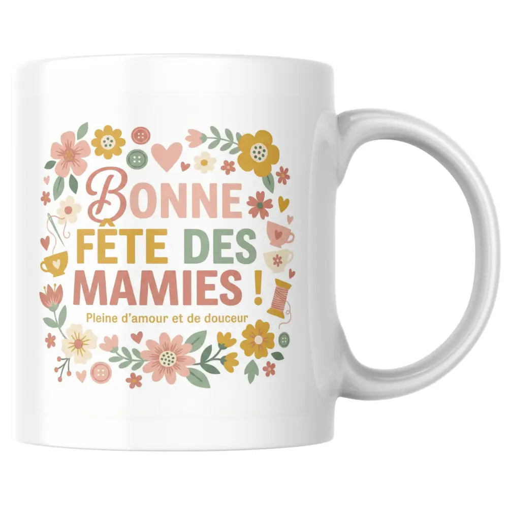 Mug Bonne fête des Mamies - Tasse fleurie et tendre — mug personnalisé en céramique