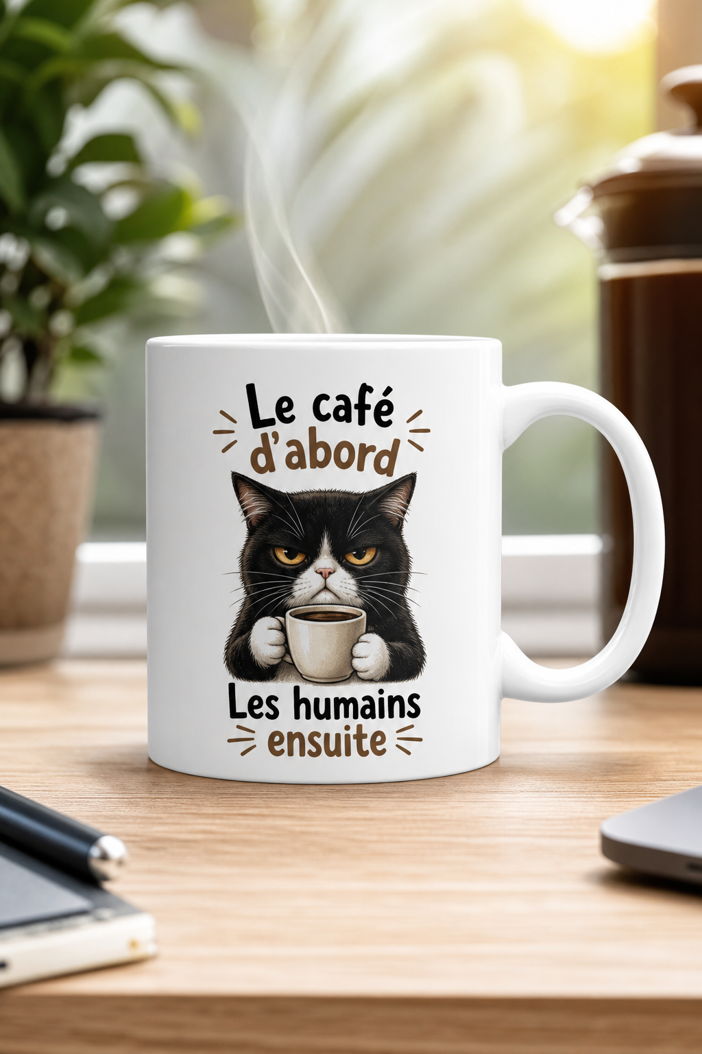 Mug Chat Café Addict — mug personnalisé en céramique