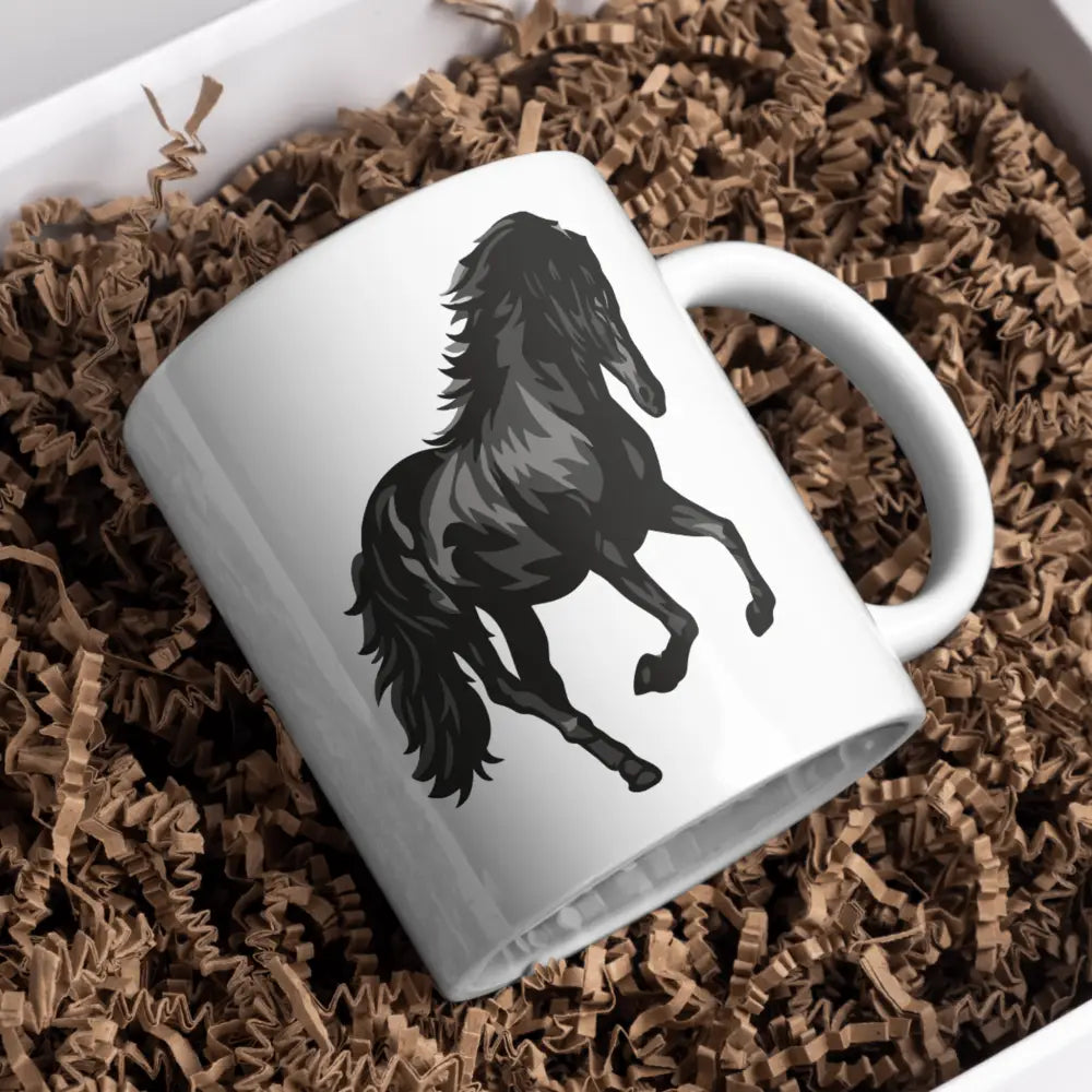 Mug cheval noir – Cheval majestueux en mouvement – Tasse équitation – Instant Mugs - Mug