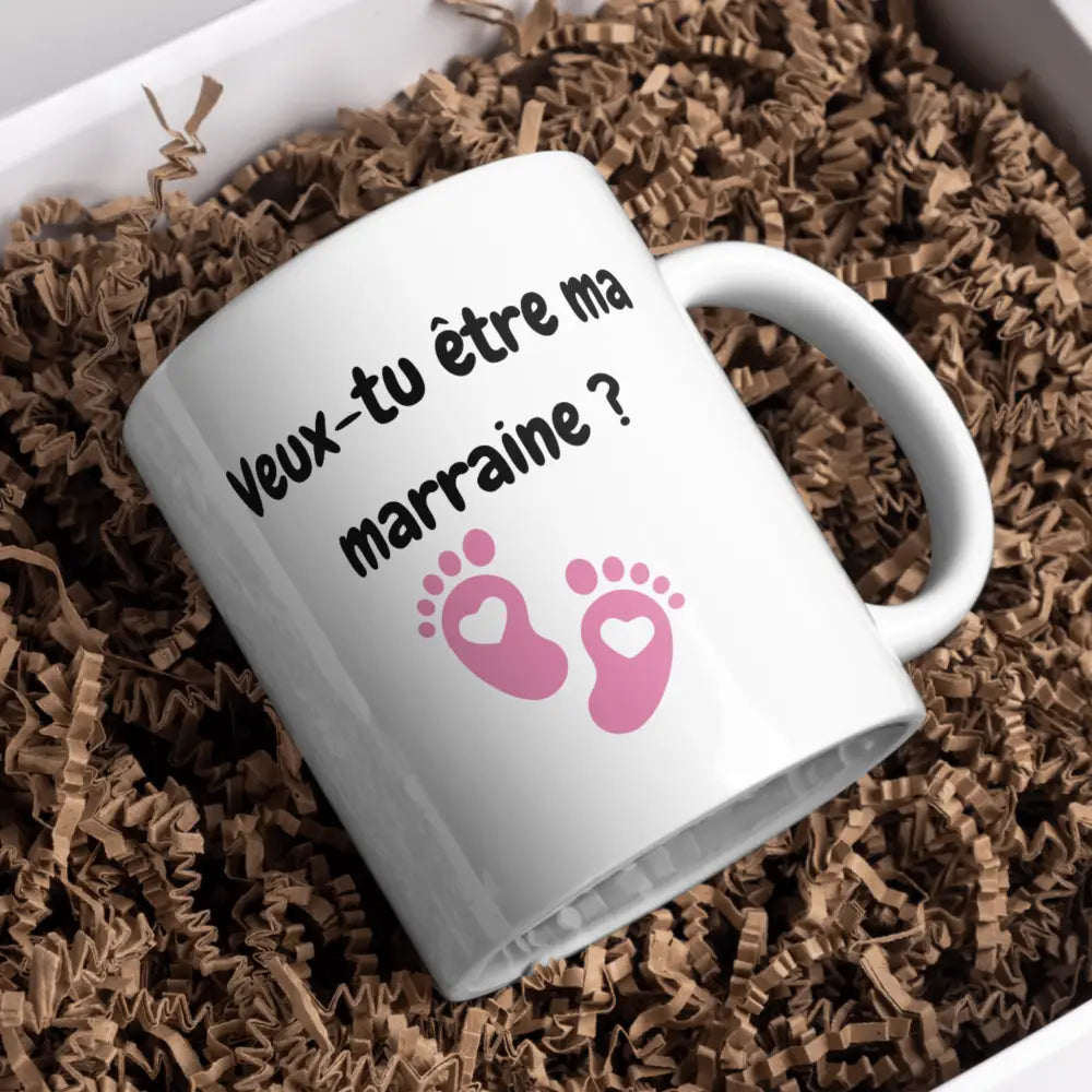 Tasse marraine vue de face — mug cadeau baptême famille céramique 330 ml