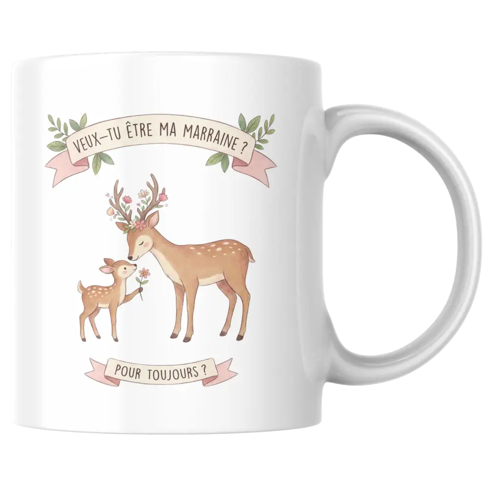 Mug Demande Marraine - Tendre cerf et faon - Mug