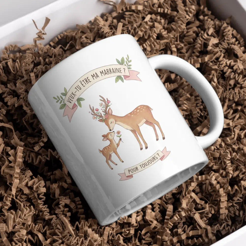 Mug Demande Marraine - Tendre cerf et faon - Mug