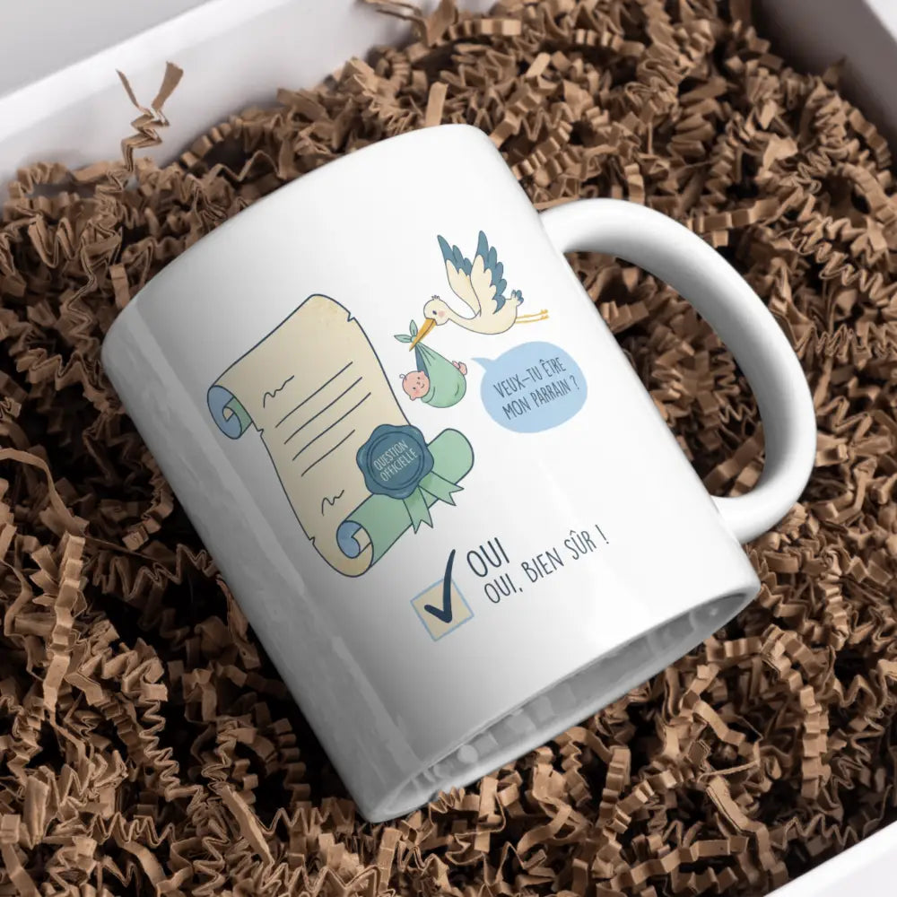 Tasse parrain vue de face — mug cadeau baptême famille céramique 330 ml