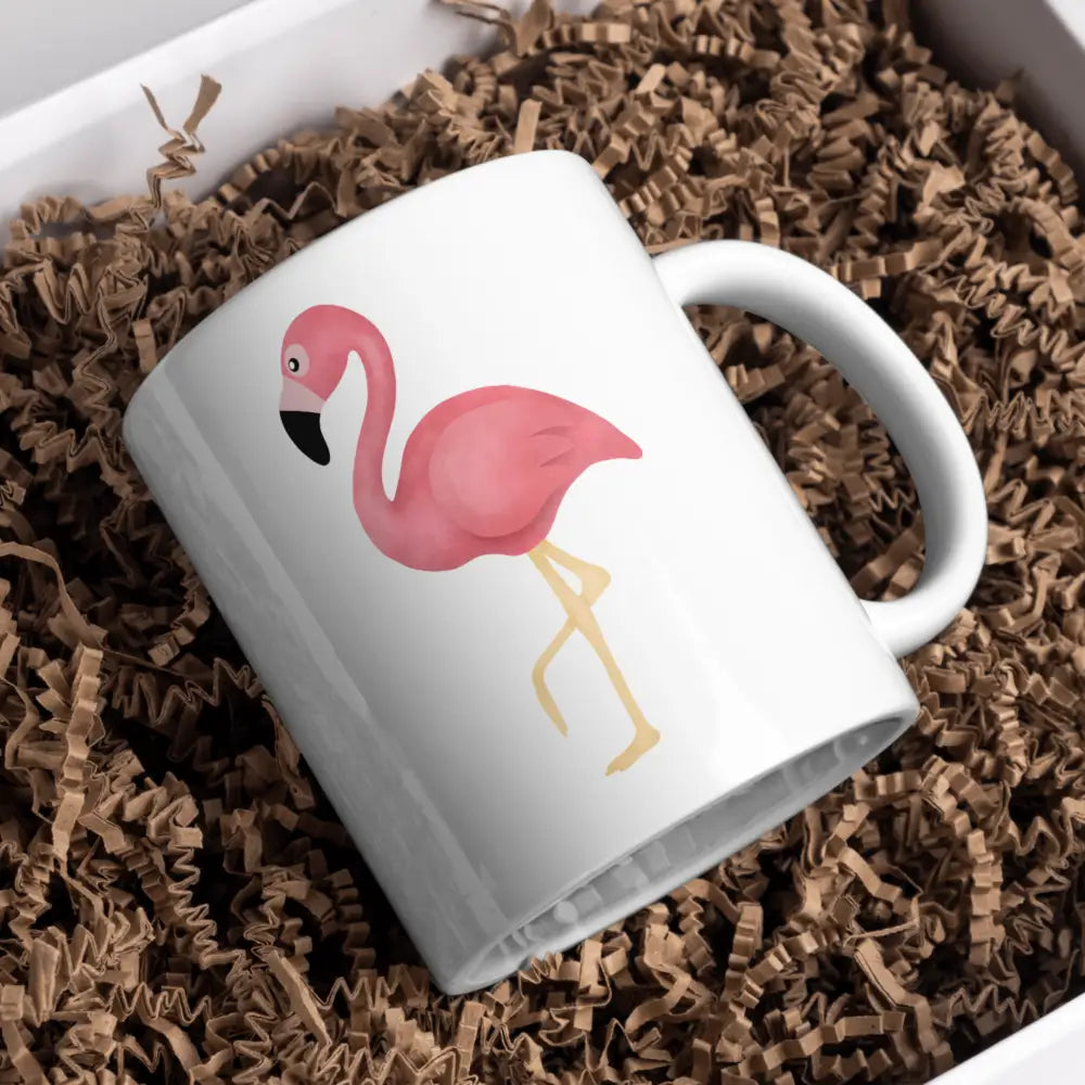 Tasse flamant rose vue de face — mug illustré pour amoureux des animaux céramique nord de France