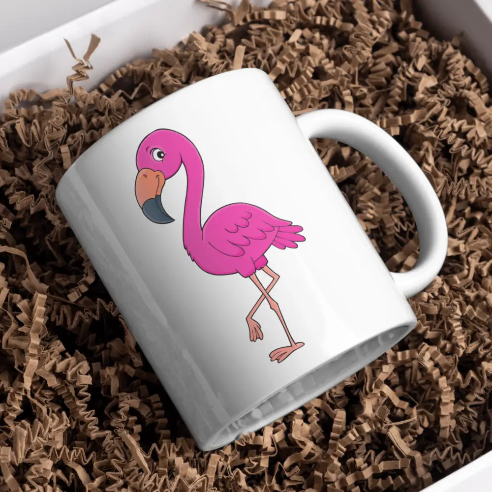 Tasse flamant rose vue de face — mug illustré pour amoureux des animaux céramique nord de France