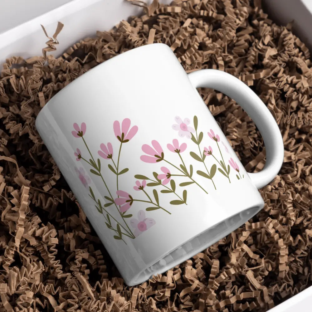 Tasse fleur rose motif floral vue de face — mug céramique 330 ml nord de France