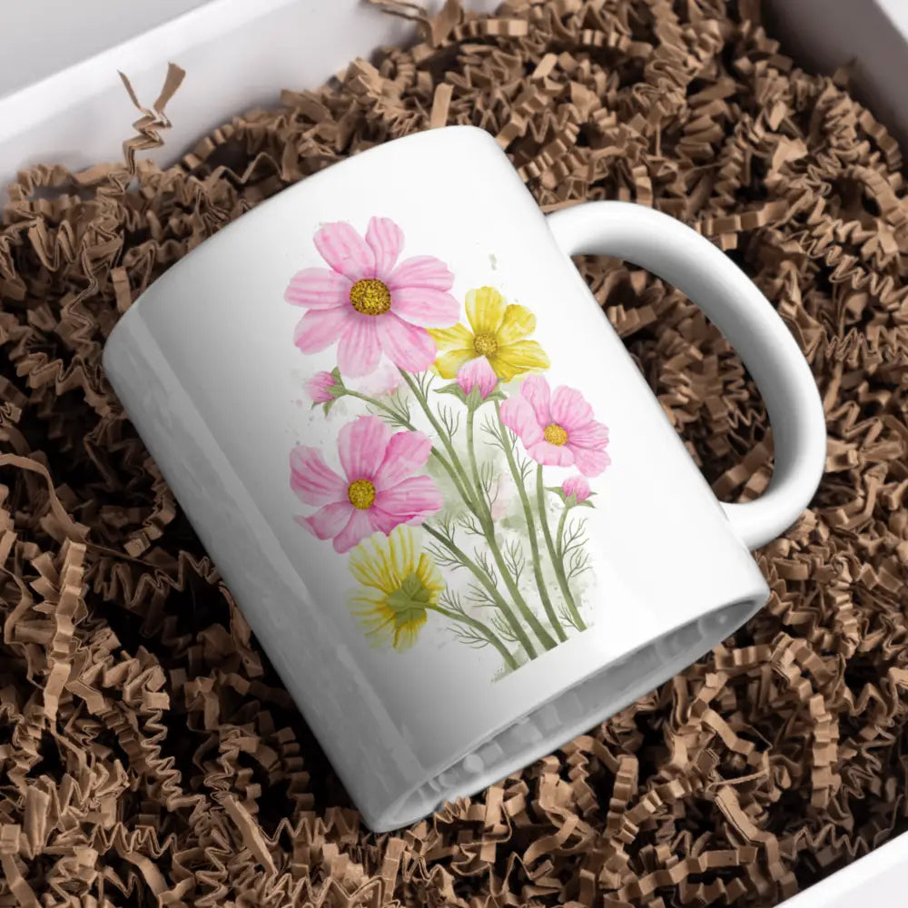 Tasse fleurs aquarelle romantique vue de face — mug céramique 330 ml nord de France