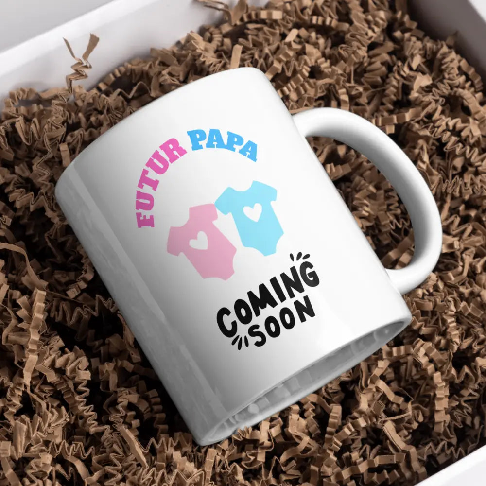Tasse mug futur papa – tasse annonce grossesse vue de face — mug cadeau bébé en route céramique 330 ml