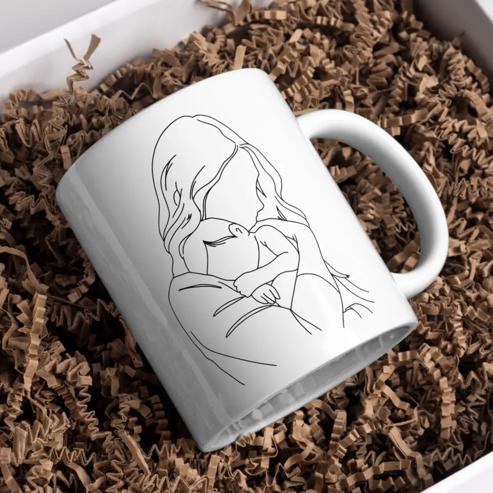 Tasse mug future maman line art maman & bébé vue de face — mug cadeau bébé en route céramique 330 ml