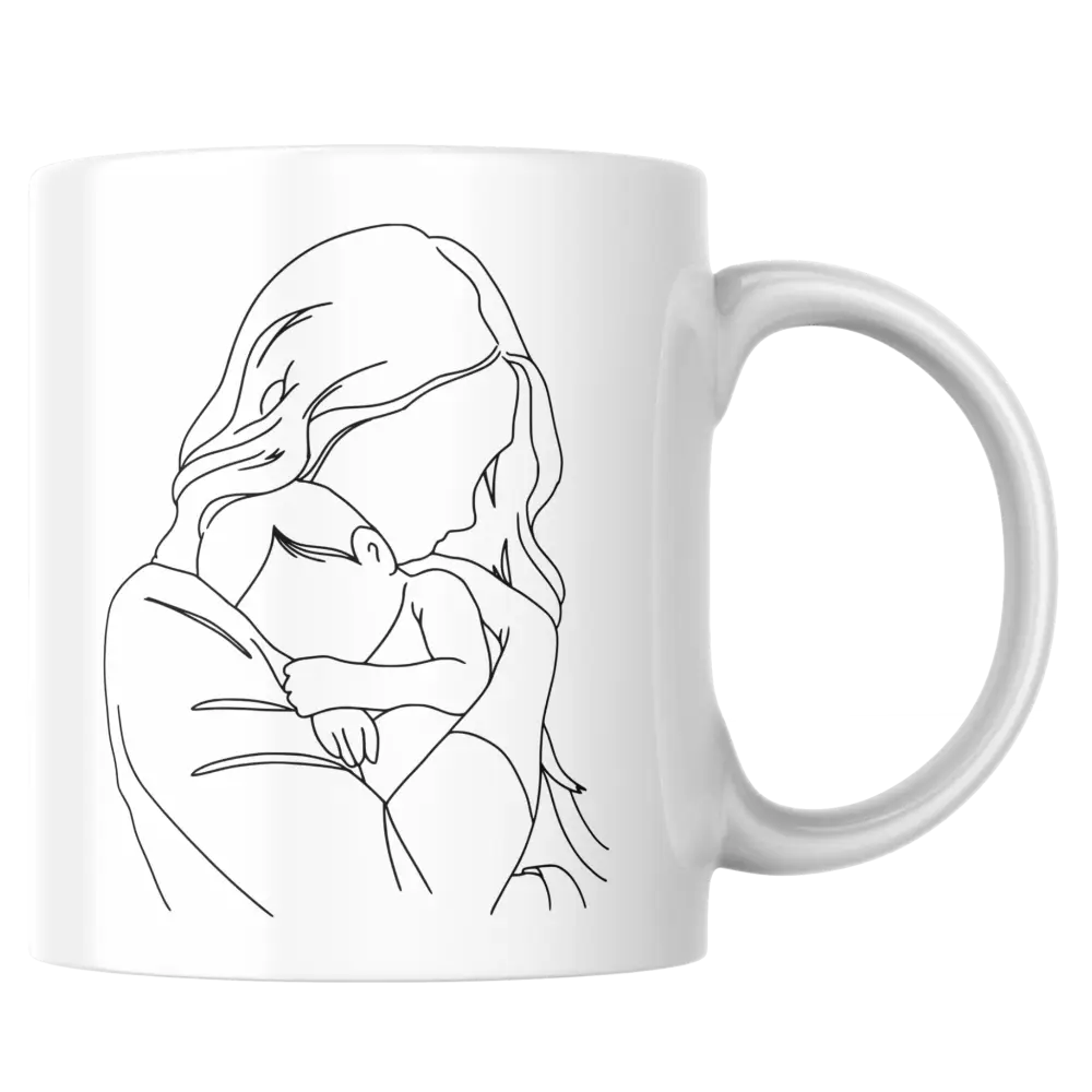 Mug future maman – tasse en céramique line art maman & bébé – Instant Mugs - Mug
