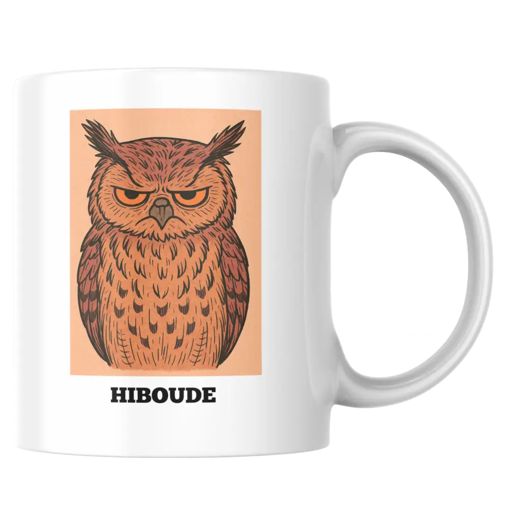 Mug hibou grognon – tasse en céramique illustrée et personnalisable – Instant Mugs - Mug
