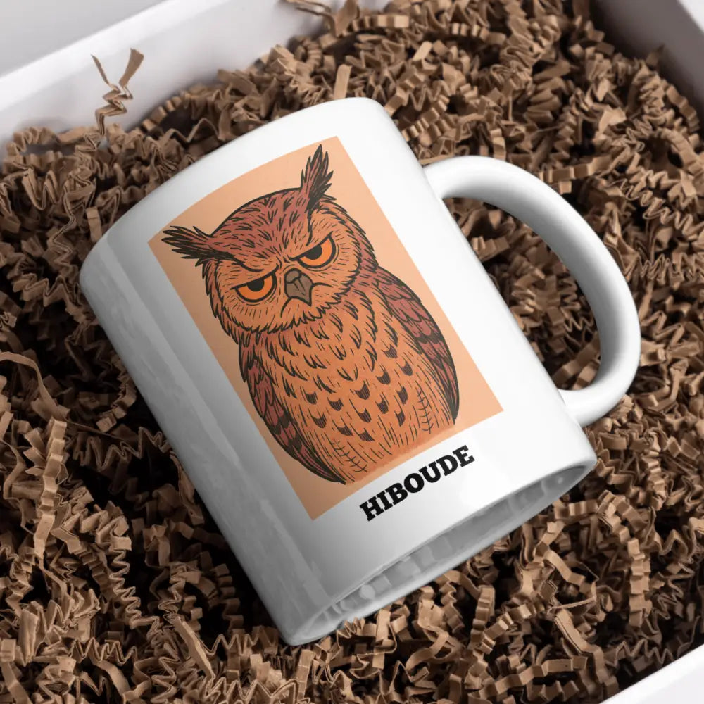 Mug hibou grognon – tasse en céramique illustrée et personnalisable – Instant Mugs - Mug
