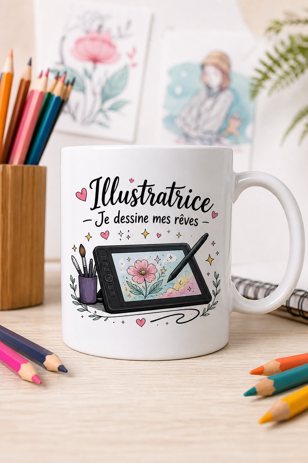Mug Illustratrice — Un hommage chaleureux à votre créativité unique