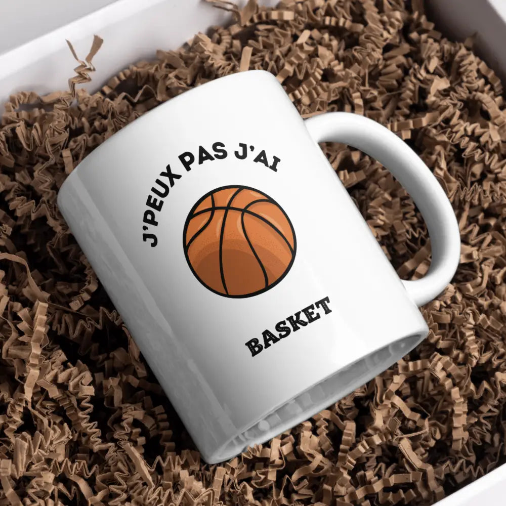 Tasse J'peux pas j'ai Basket vue de face — mug cadeau humour céramique 330 ml artisanal