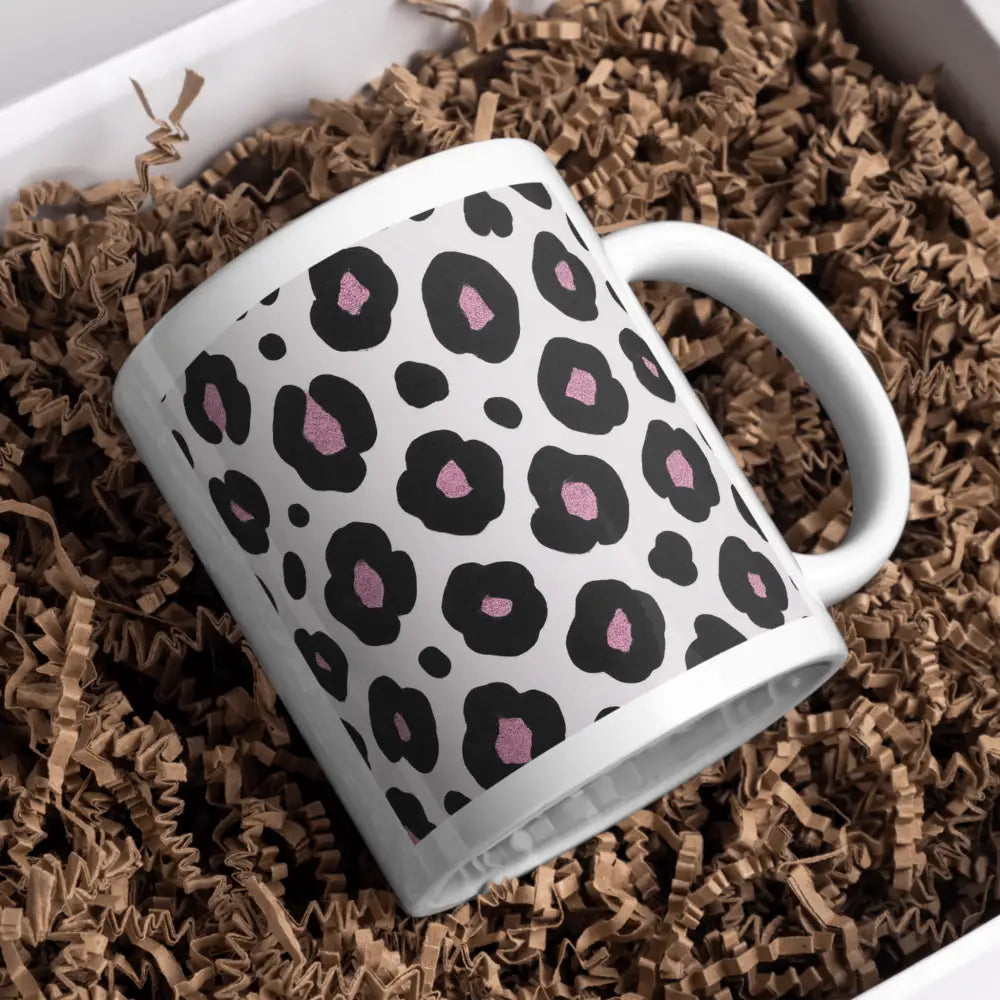 Tasse léopard rose tendance vue de face — mug céramique 330 ml nord de France