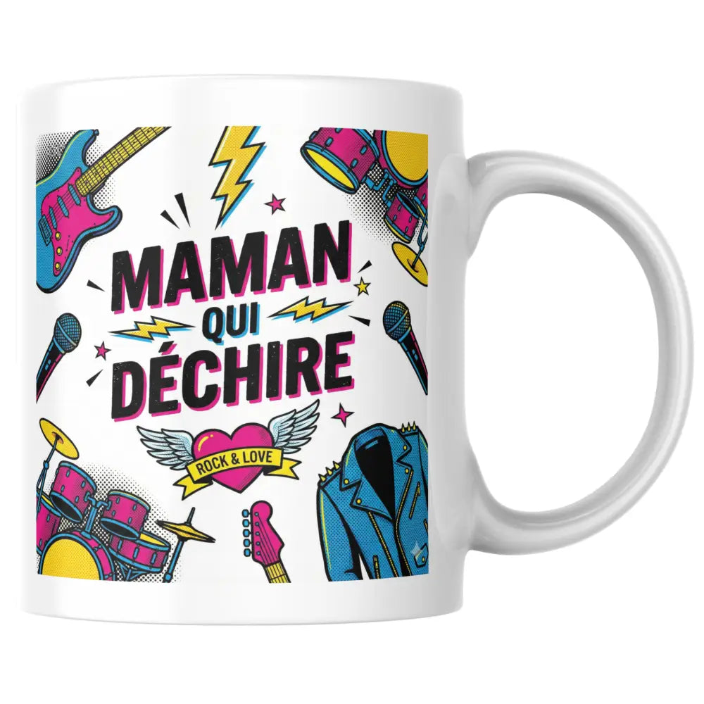 Mug céramique cadeau maman — mug maman qui déchire - tasse rock & colorée illustré artisanal Made in France