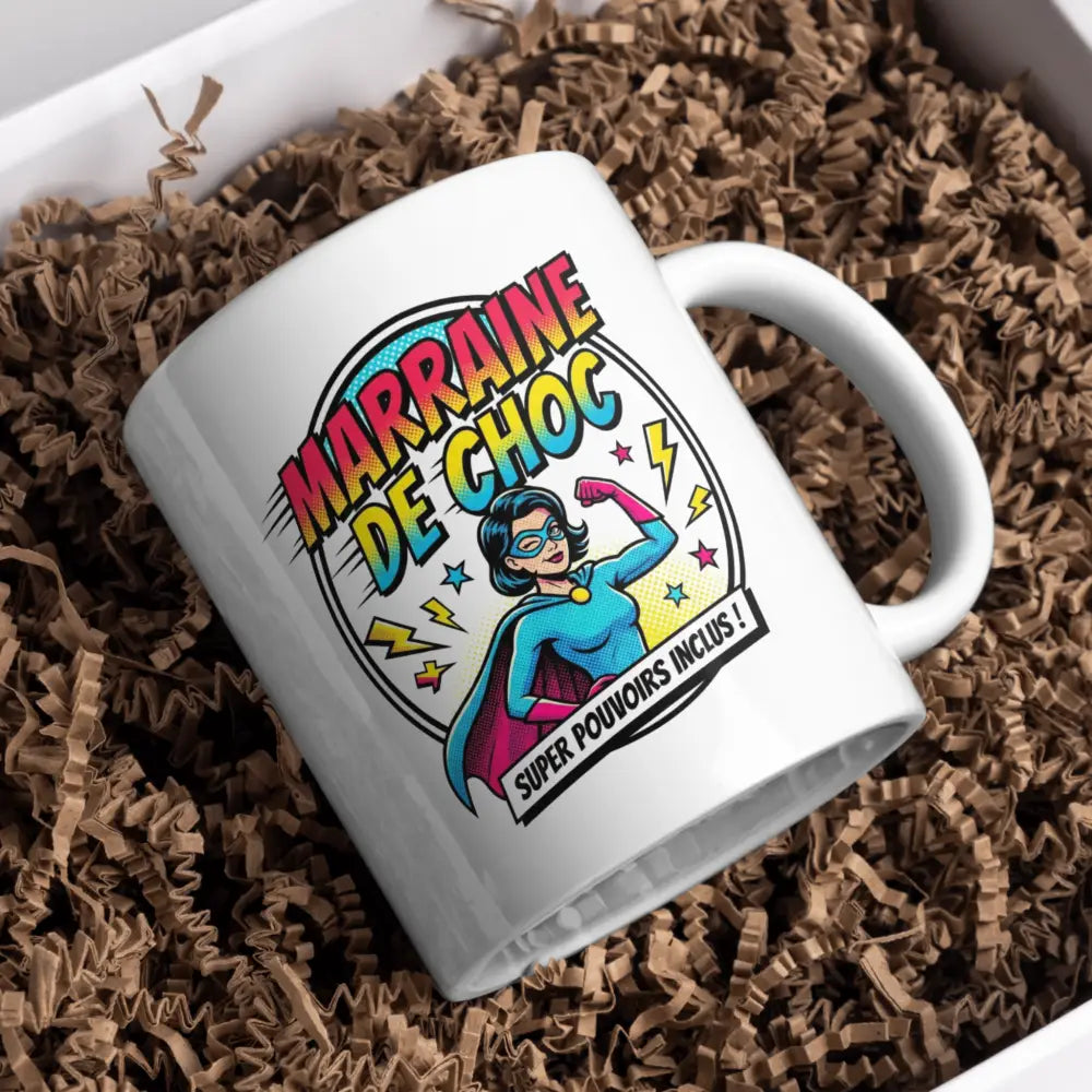 Tasse marraine vue de face — mug cadeau baptême famille céramique 330 ml
