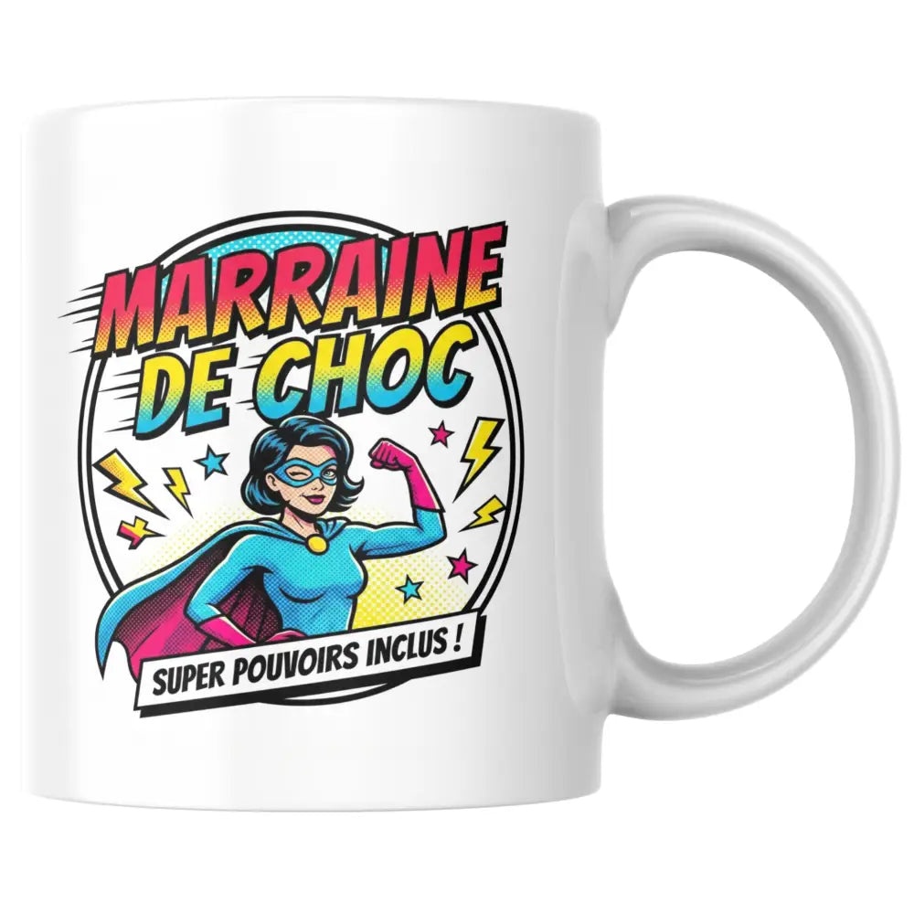 Mug céramique cadeau marraine — mug marraine de choc - tasse super-héroïne artisanal Made in France