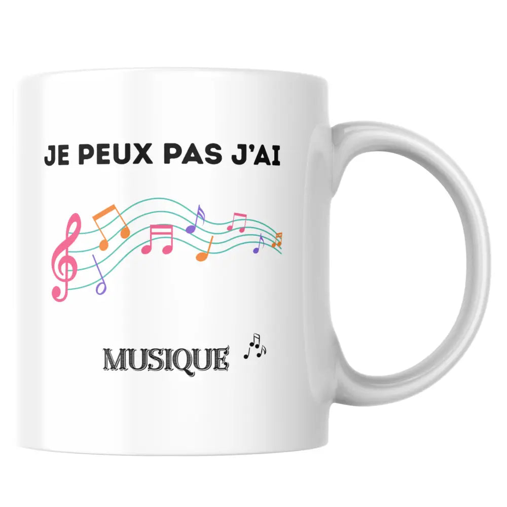 Mug céramique musique — mug musique – “je peux pas j’ai musique” – tasse méloma tasse mélomane artisanale Made in France