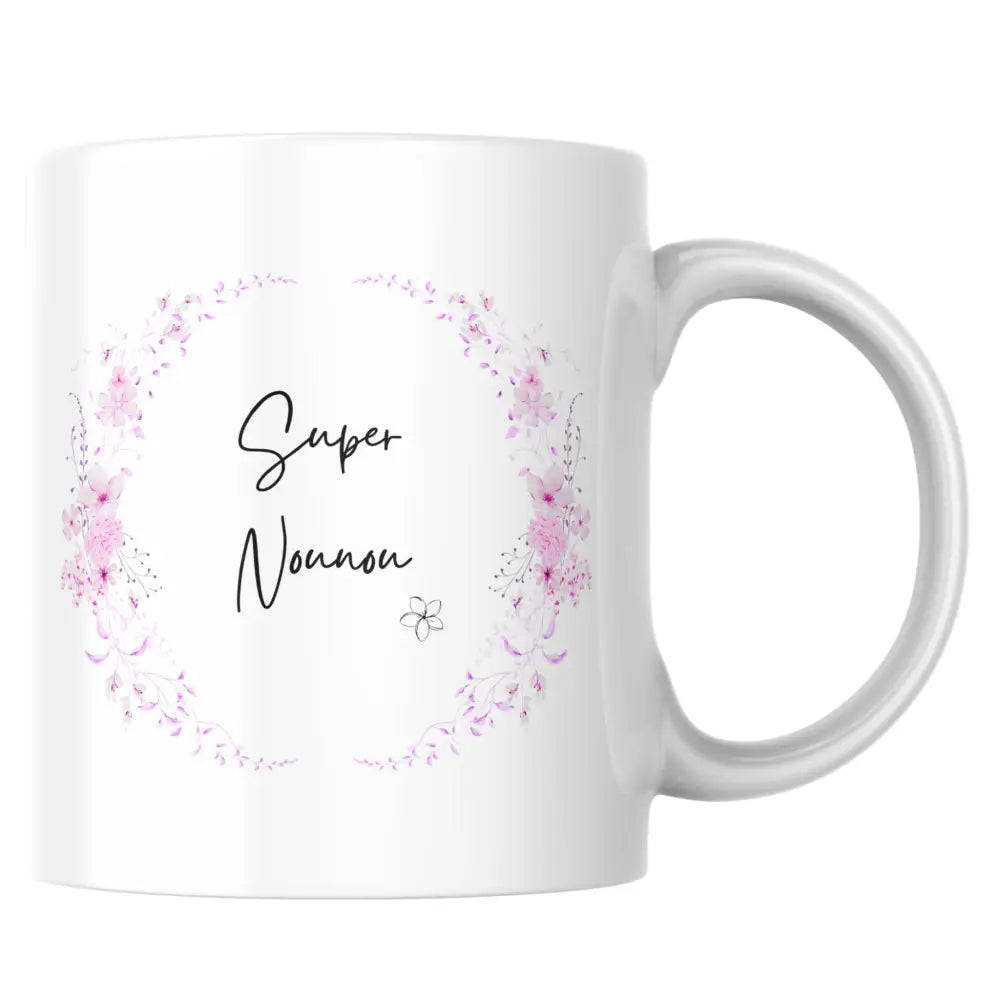 Mug céramique nounou “super nounou” florale — tasse illustrée artisanale Made in France