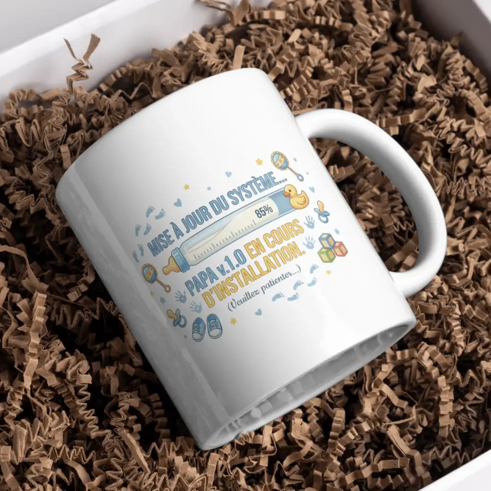 Tasse mug papa v.1.0 — cadeau futur papa, tass vue de face — mug cadeau bébé en route céramique 330 ml
