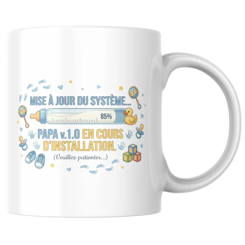 Mug céramique annonce grossesse — mug papa v.1.0 — cadeau futur papa, tasse illustrée, artisanal Made in France