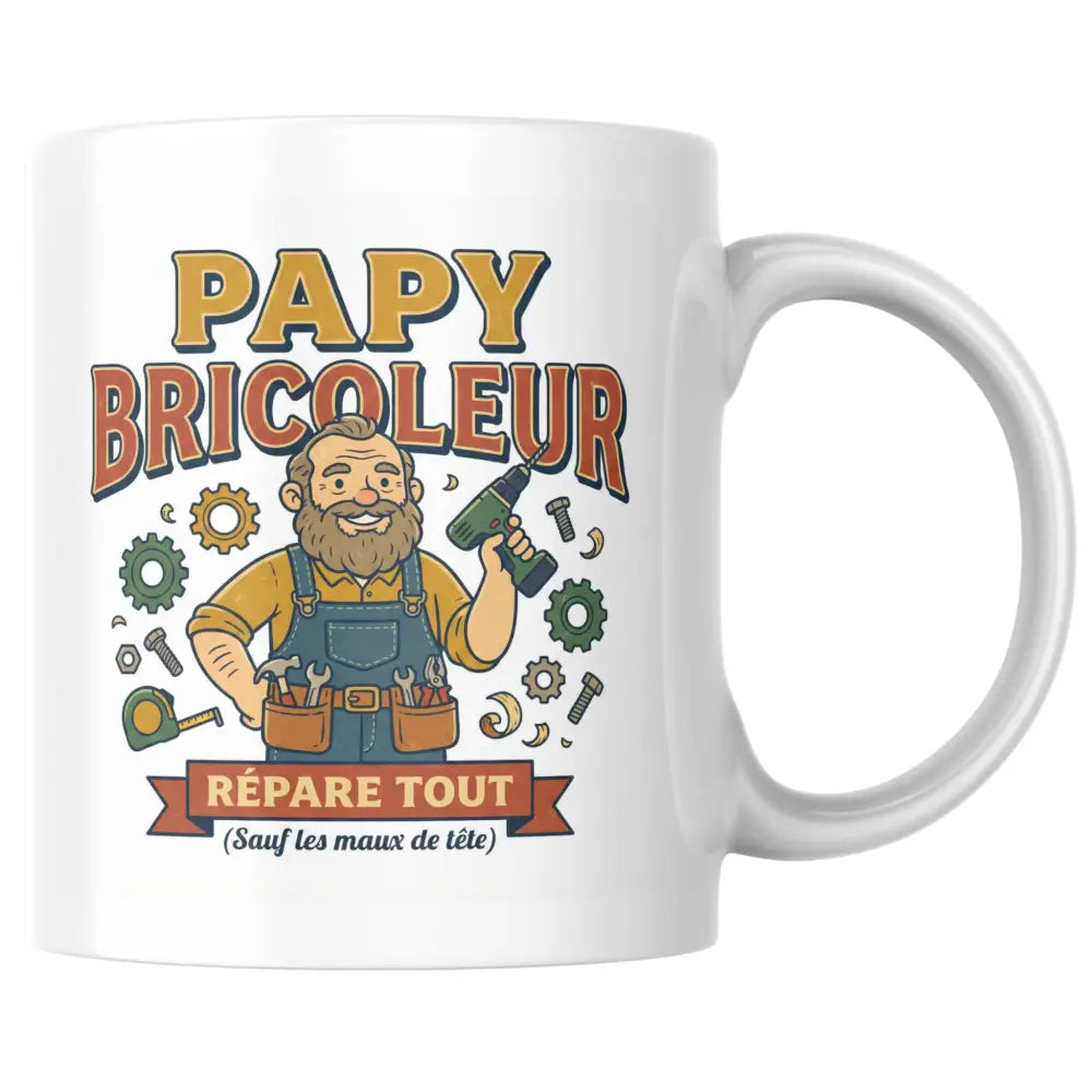 Mug céramique cadeau papy — mug papy bricoleur — tasse cadeau pour grand-père brico illustré artisanal Made in France