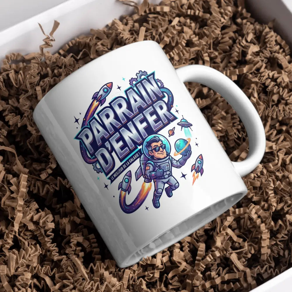Tasse parrain vue de face — mug cadeau baptême famille céramique 330 ml