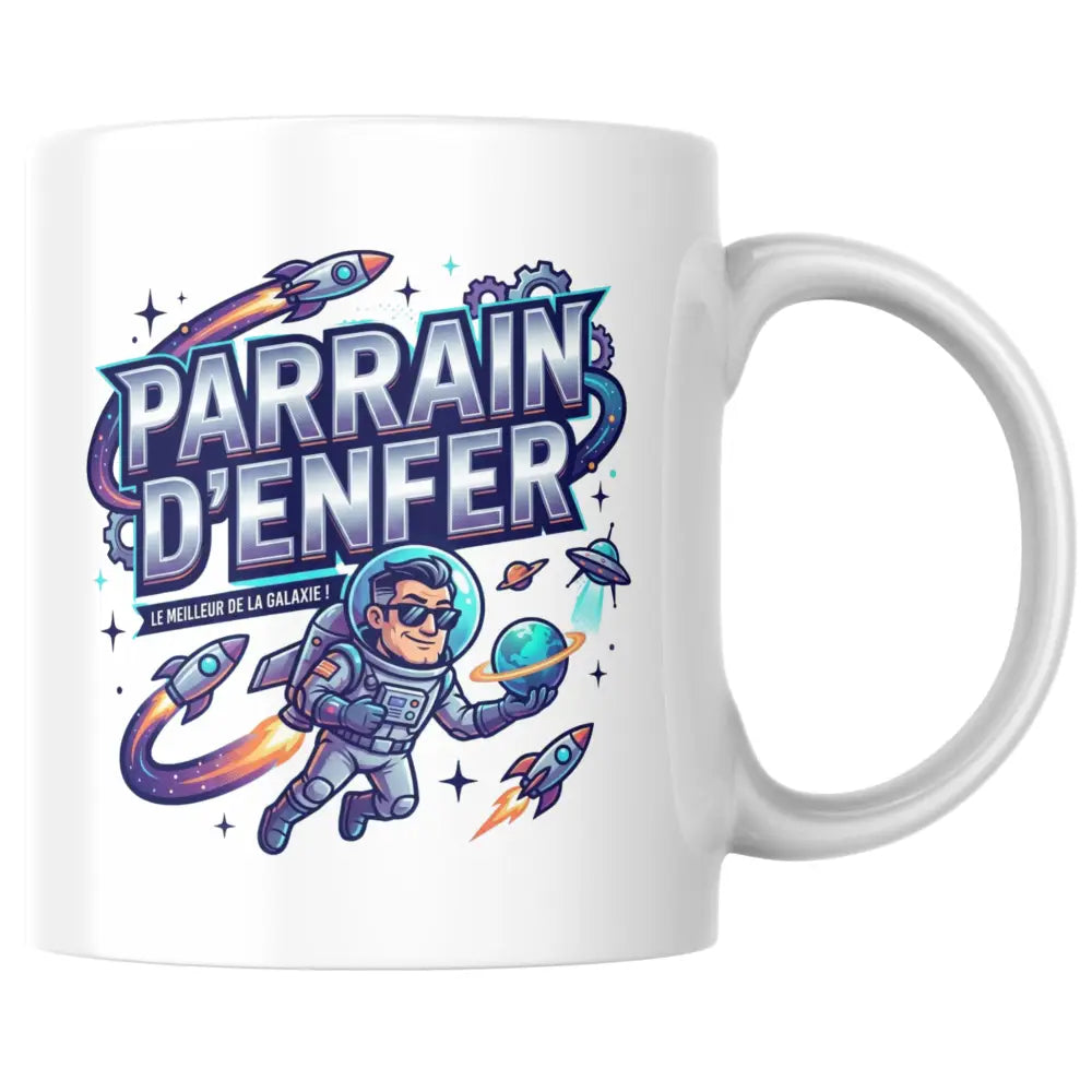 Mug céramique cadeau parrain — mug parrain d'enfer — tasse cadeau spatiale artisanal Made in France