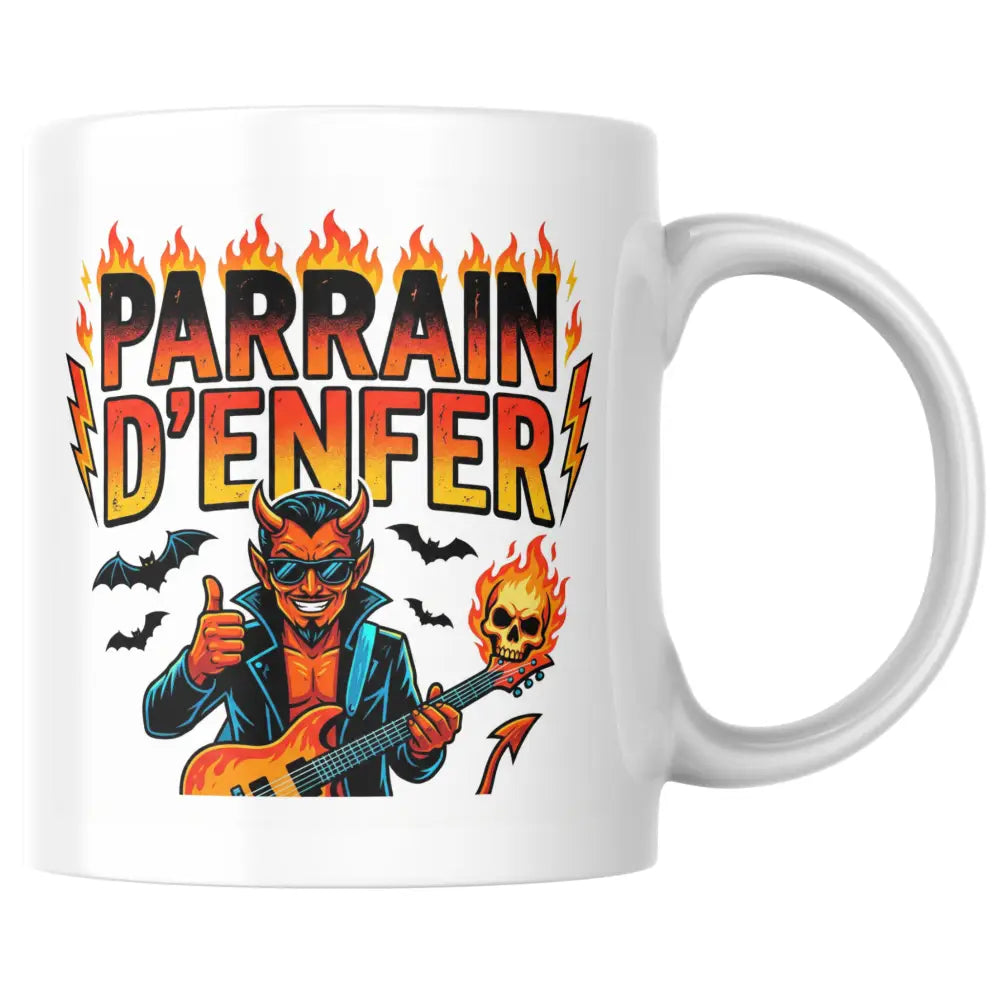 Mug céramique cadeau parrain — mug parrain d'enfer - tasse rock et guitare artisanal Made in France