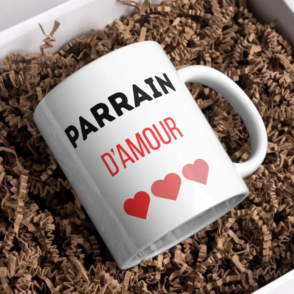 Tasse parrain vue de face — mug cadeau baptême famille céramique 330 ml