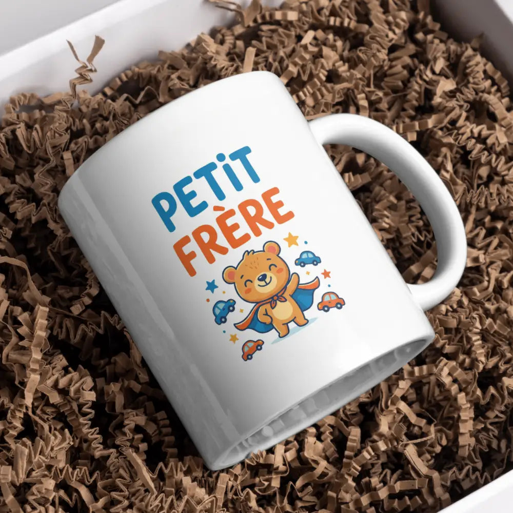 Mug céramique petit frère super héros — tasse illustrée enfant kawaii artisanale Made in France