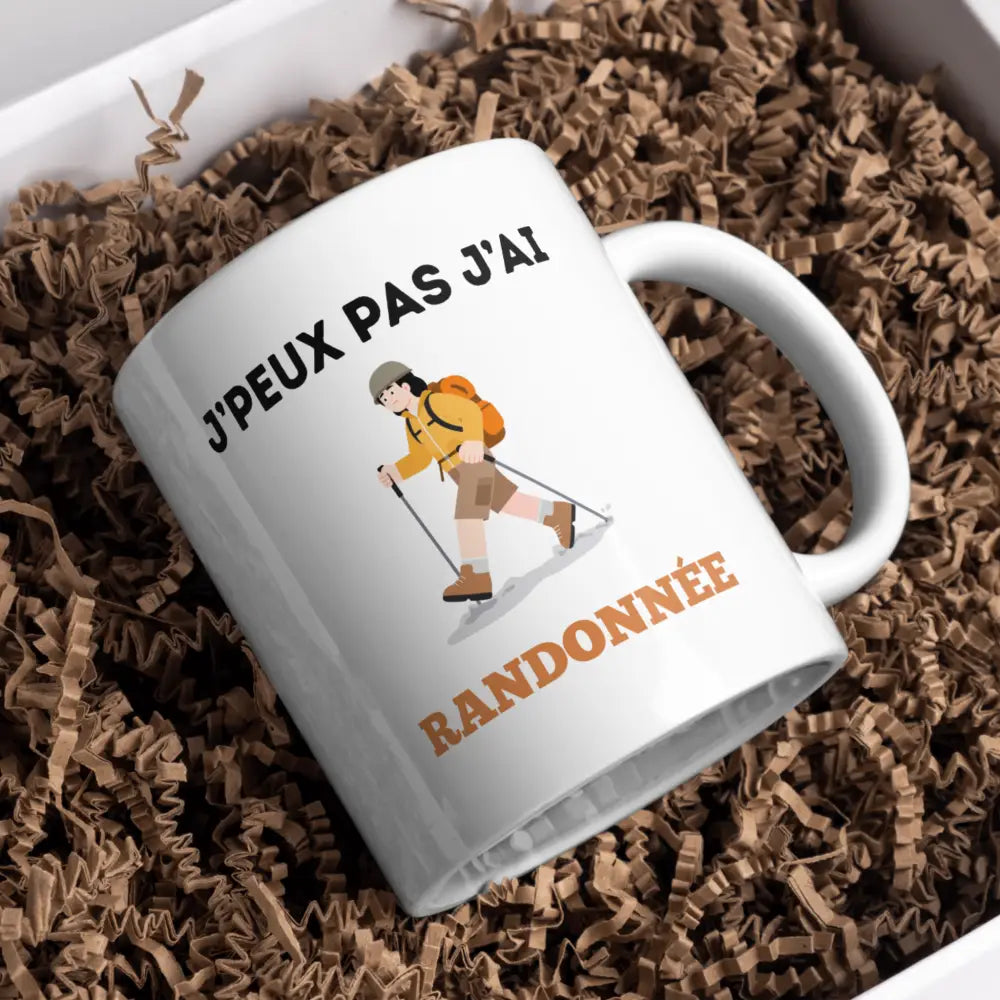 Tasse J'peux pas j'ai Randonnée vue de face — mug cadeau humour céramique 330 ml artisanal