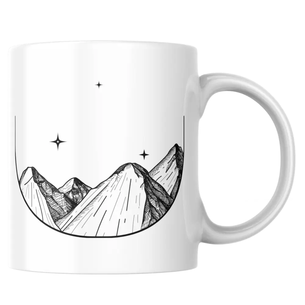 Mug randonnée – tasse en céramique illustration montagnes noir & blanc – Instant Mugs