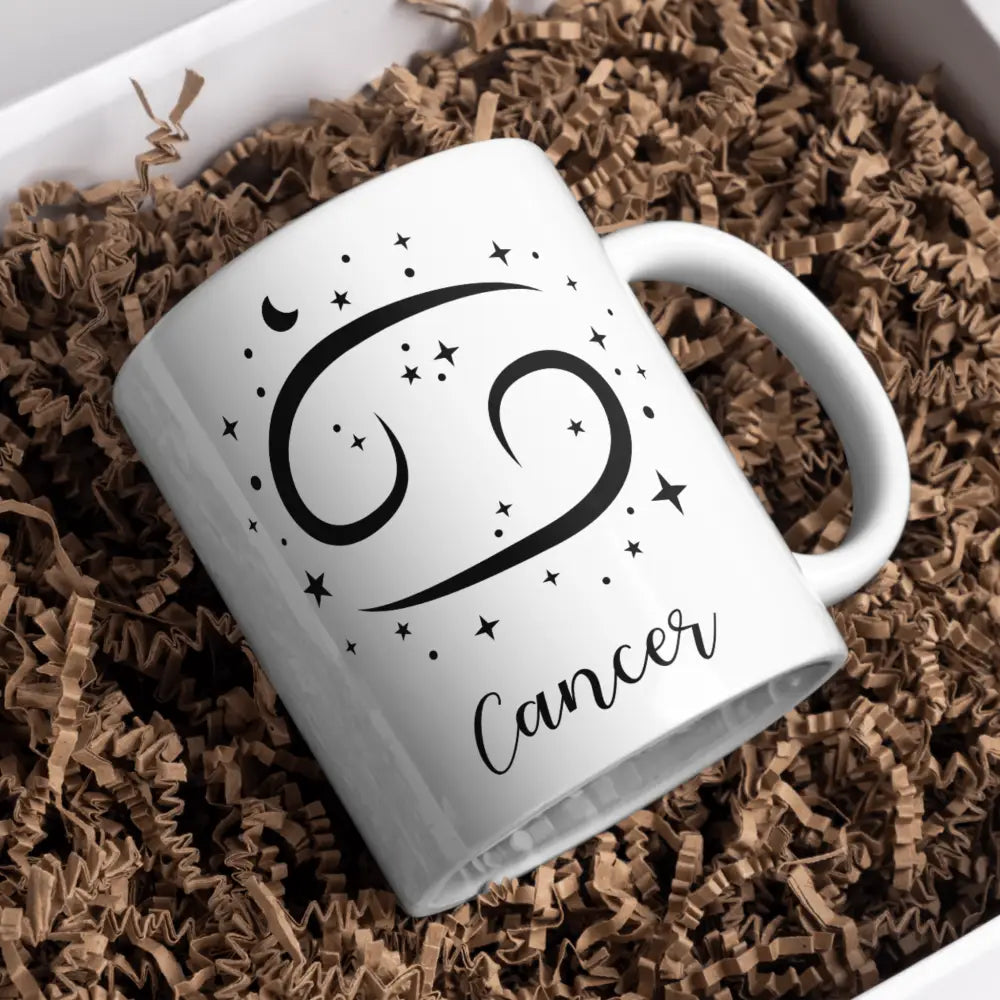 Tasse Cancer vue de face — mug astrologie design minimaliste céramique 330 ml Nord de France