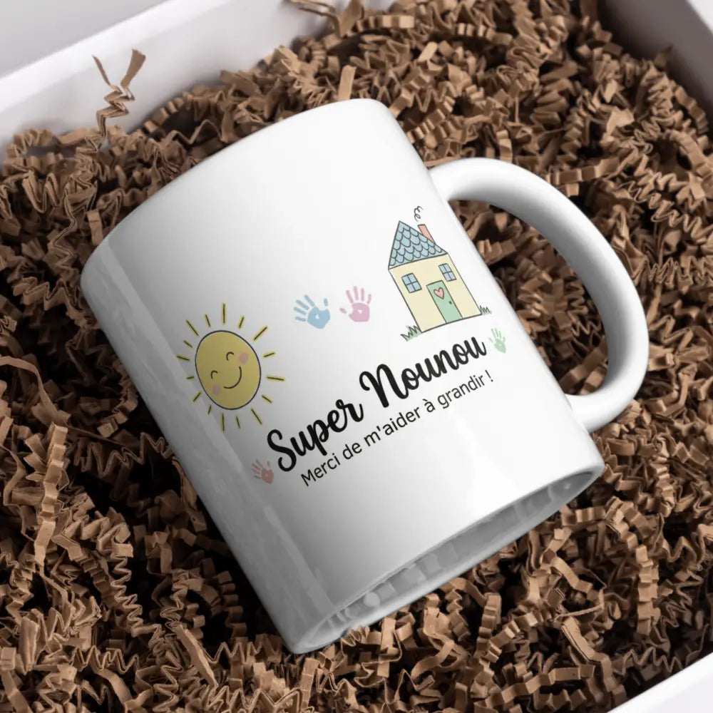 Tasse super nounou - merci de m'aider à grandi vue de face — mug céramique 330 ml nord de France