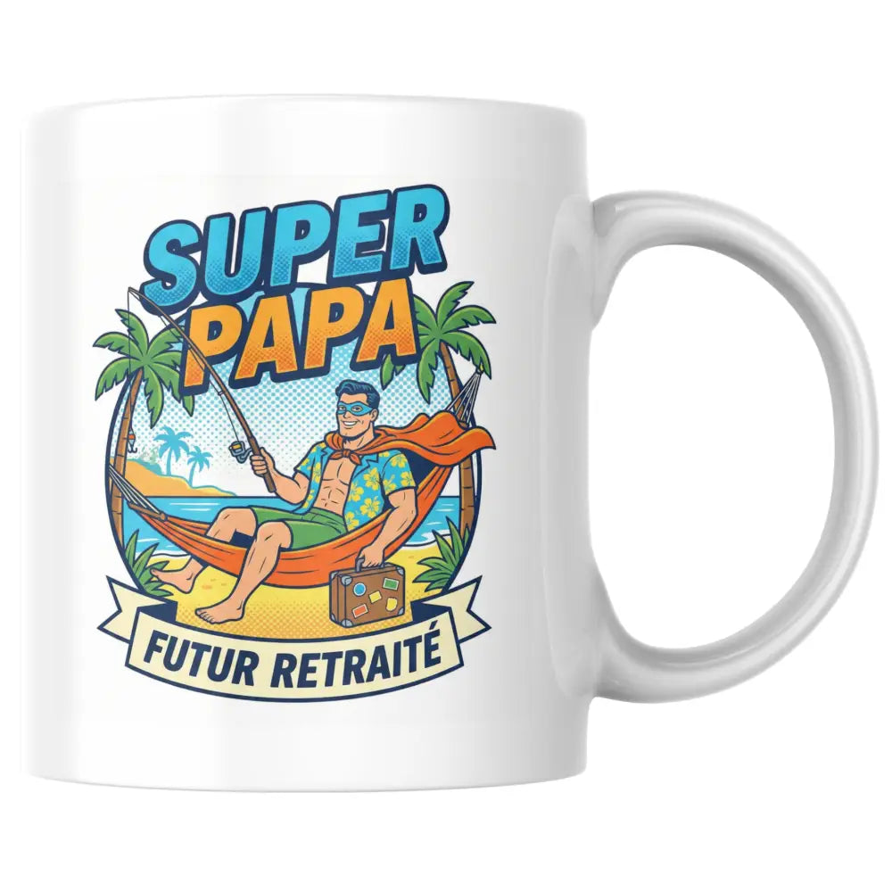 Mug céramique cadeau papa — mug super papa - futur retraité illustré artisanal Made in France