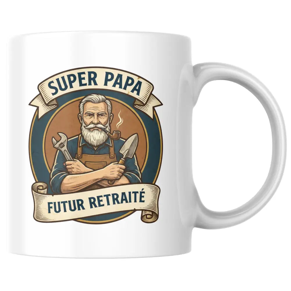 Mug céramique cadeau papa — mug super papa - futur retraité, tasse cadeau pour père illustré artisanal Made in France