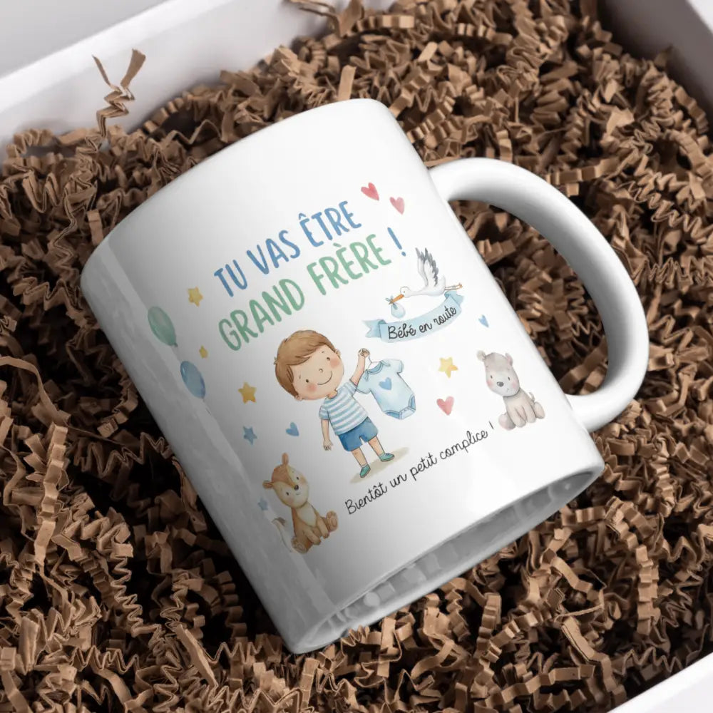 Tasse mug tu vas être grand frère ! - cadeau a vue de face — mug cadeau bébé en route céramique 330 ml